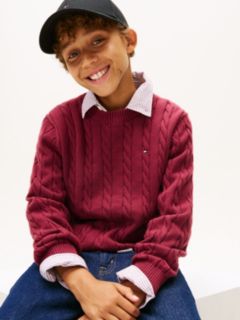 Cable Knit Crew Neck Jumper — Purple 2