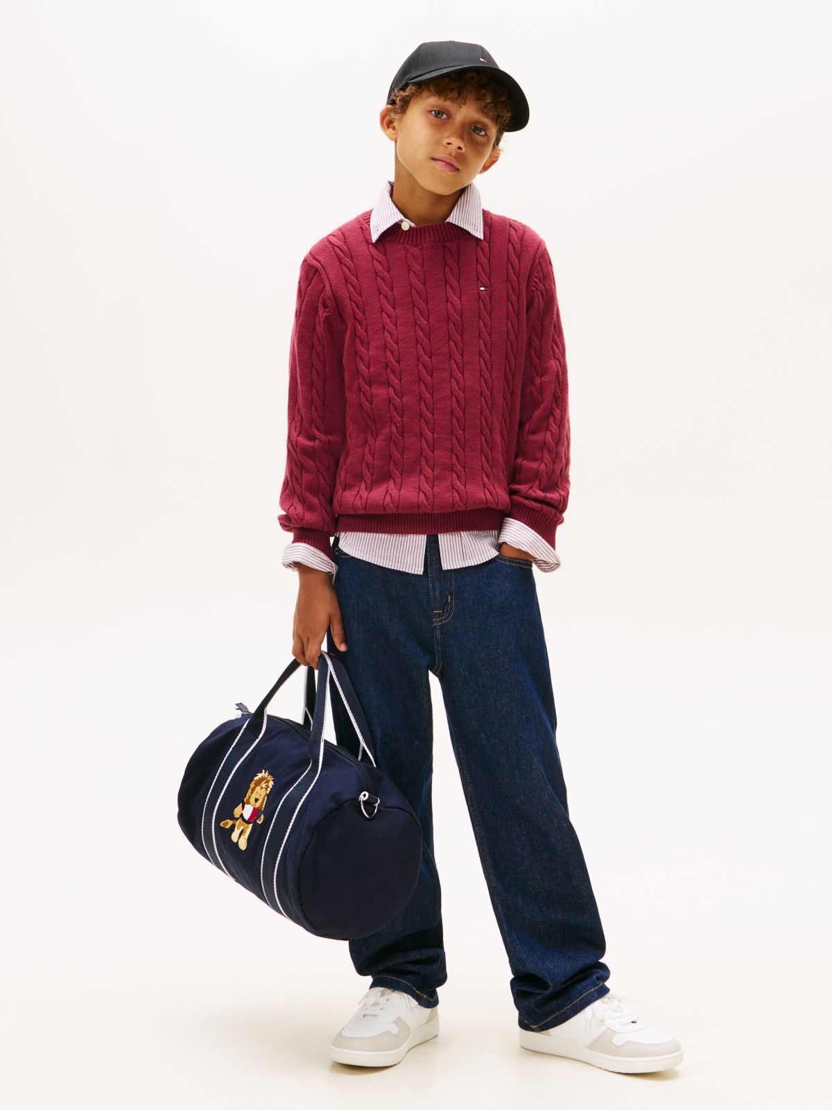 Cable Knit Crew Neck Jumper — Purple
