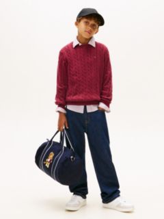 Cable Knit Crew Neck Jumper — Purple 3