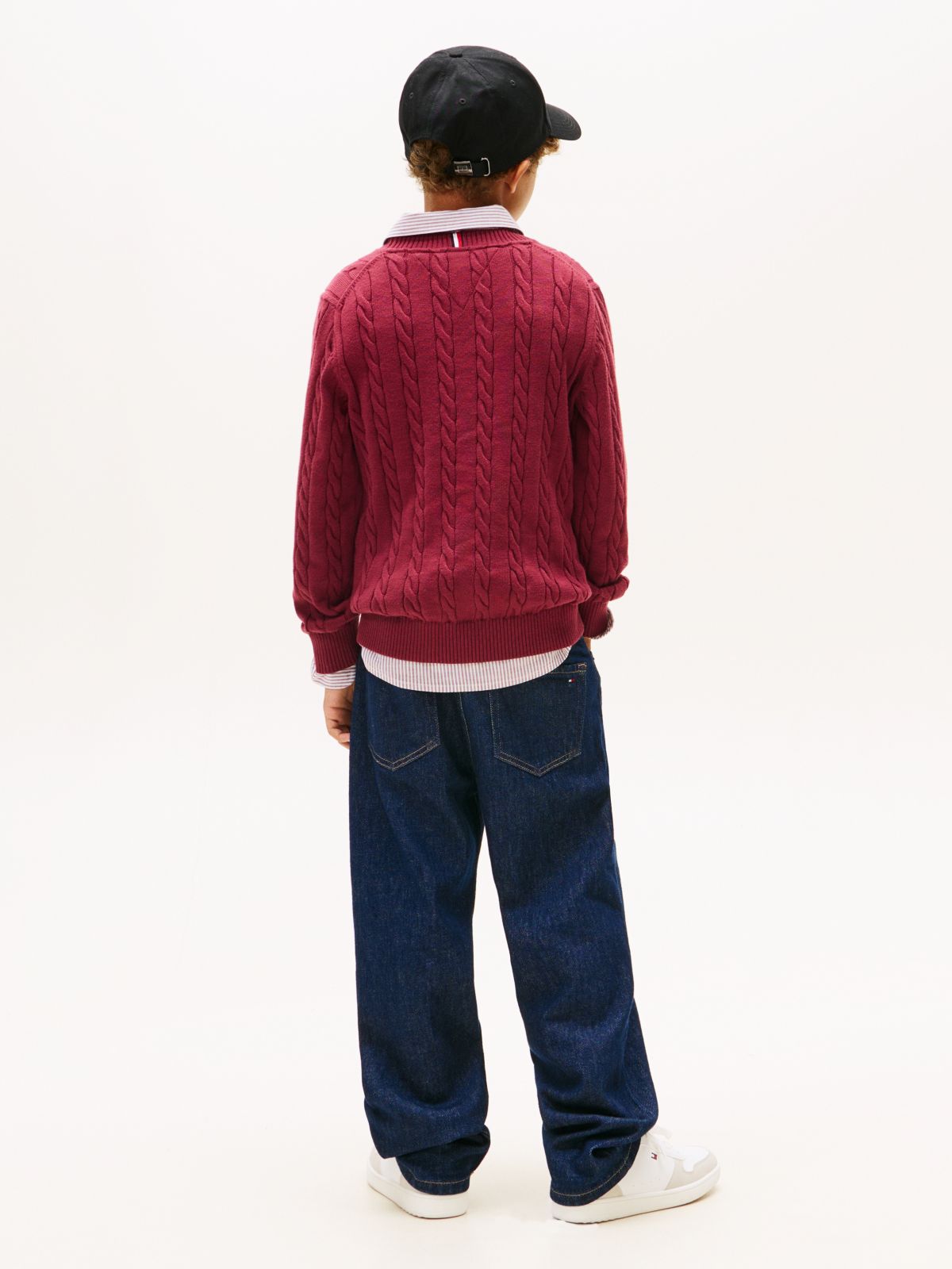 Cable Knit Crew Neck Jumper — Purple