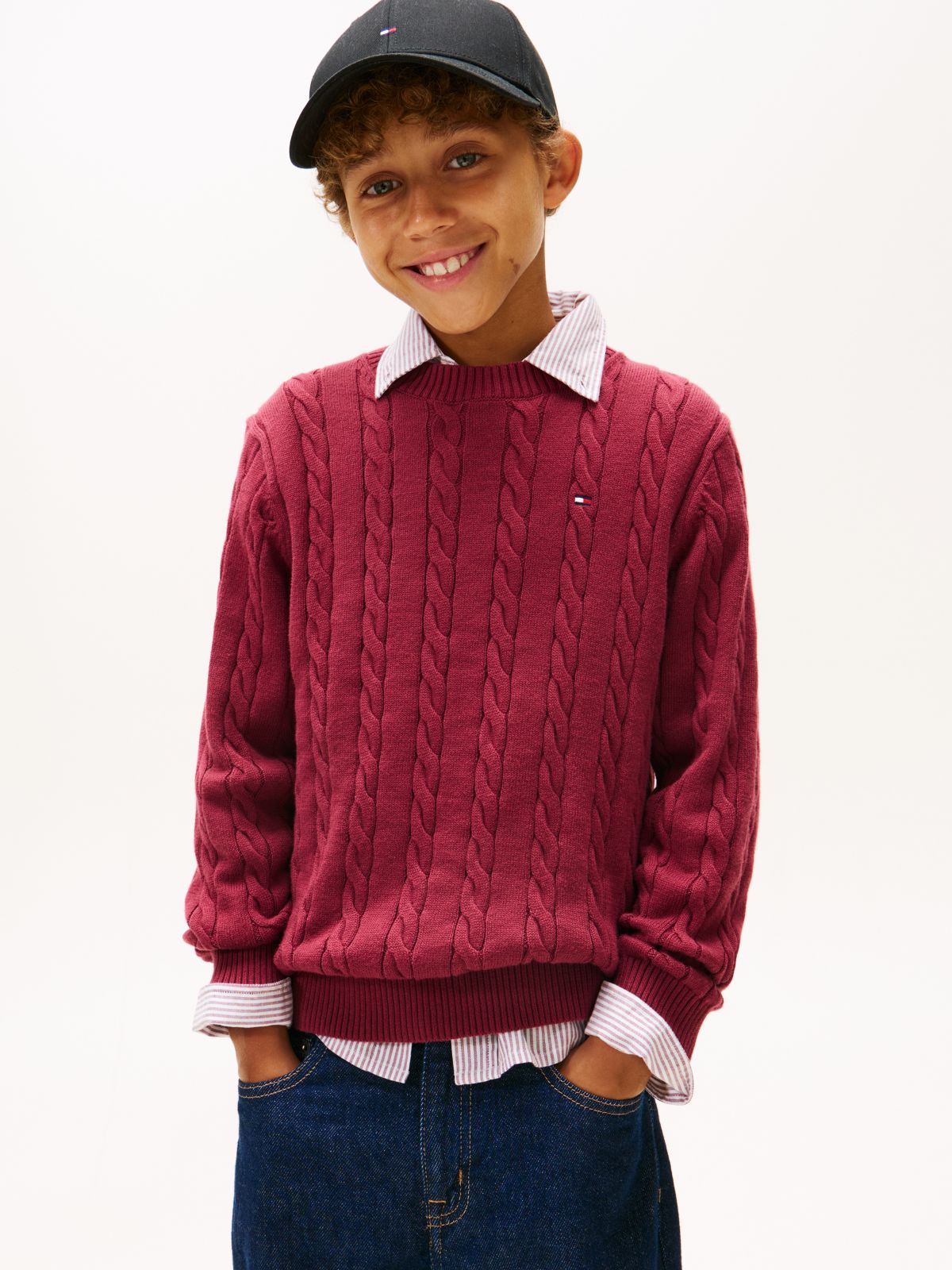 Cable Knit Crew Neck Jumper — Purple