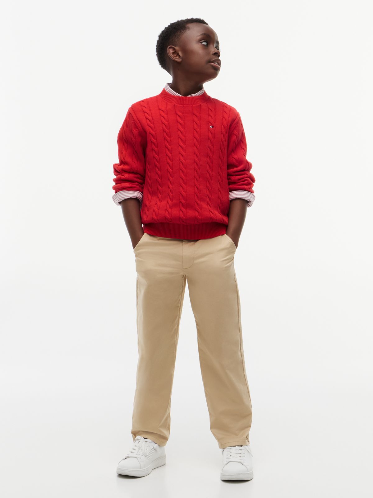 Cable Knit Crew Neck Jumper — Red