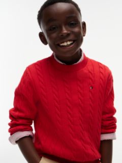 Cable Knit Crew Neck Jumper — Red 3