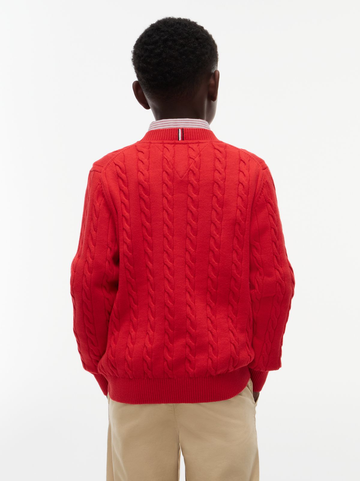 Cable Knit Crew Neck Jumper — Red
