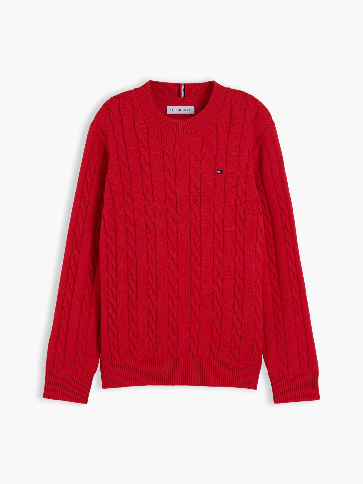 Cable Knit Crew Neck Jumper — Red