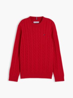 Cable Knit Crew Neck Jumper — Red 5