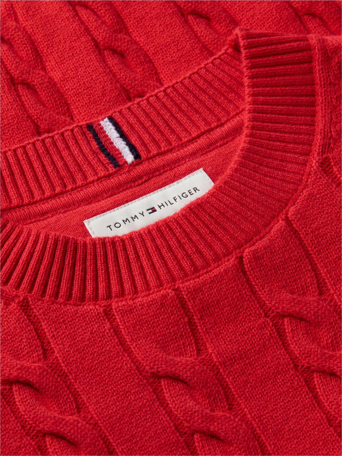 Cable Knit Crew Neck Jumper — Red