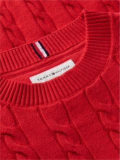 Cable Knit Crew Neck Jumper — Red 6