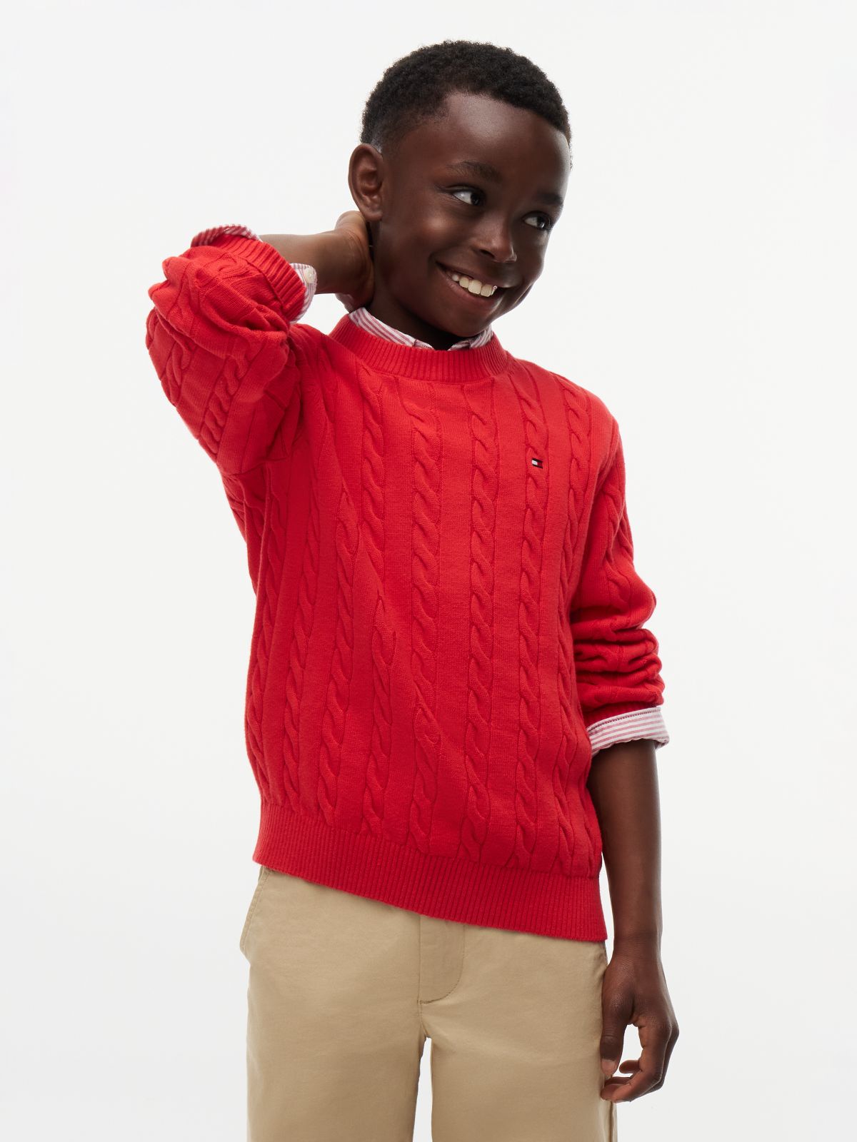 Cable Knit Crew Neck Jumper — Red