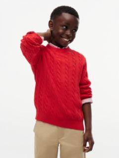 Cable Knit Crew Neck Jumper — Red 1