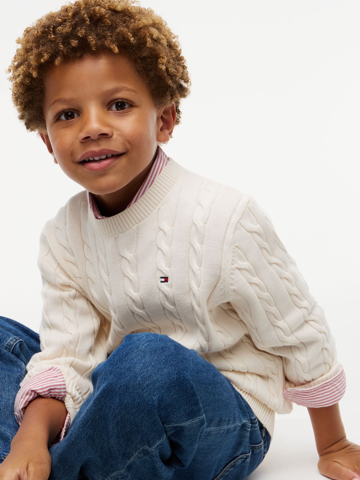 Cable Knit Crew Neck Jumper — Yellow
