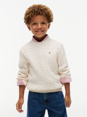 yellow cable knit crew neck jumper for boys tommy hilfiger
