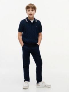 Cable Knit Short Sleeve Polo Jumper — Blue 2
