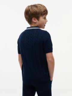 Cable Knit Short Sleeve Polo Jumper — Blue 4