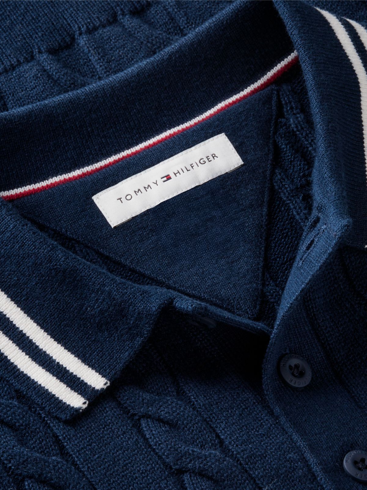 Cable Knit Short Sleeve Polo Jumper — Blue