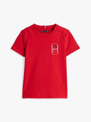 rot adaptive t-shirt mit logo für jungen - tommy hilfiger