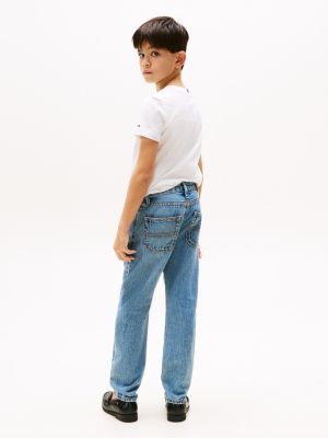 blau straight leg jeans mit fade-effekt für jungen - tommy hilfiger