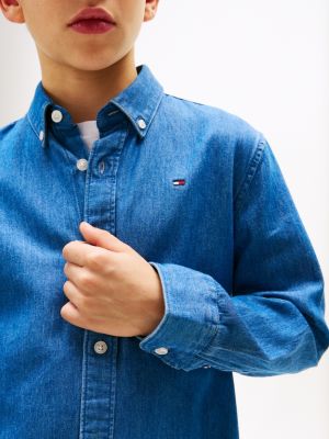 blauw chambray denim overhemd voor jongens - tommy hilfiger