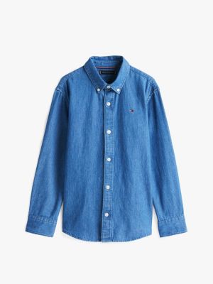 chemise en denim chambray bleu pour garçons tommy hilfiger