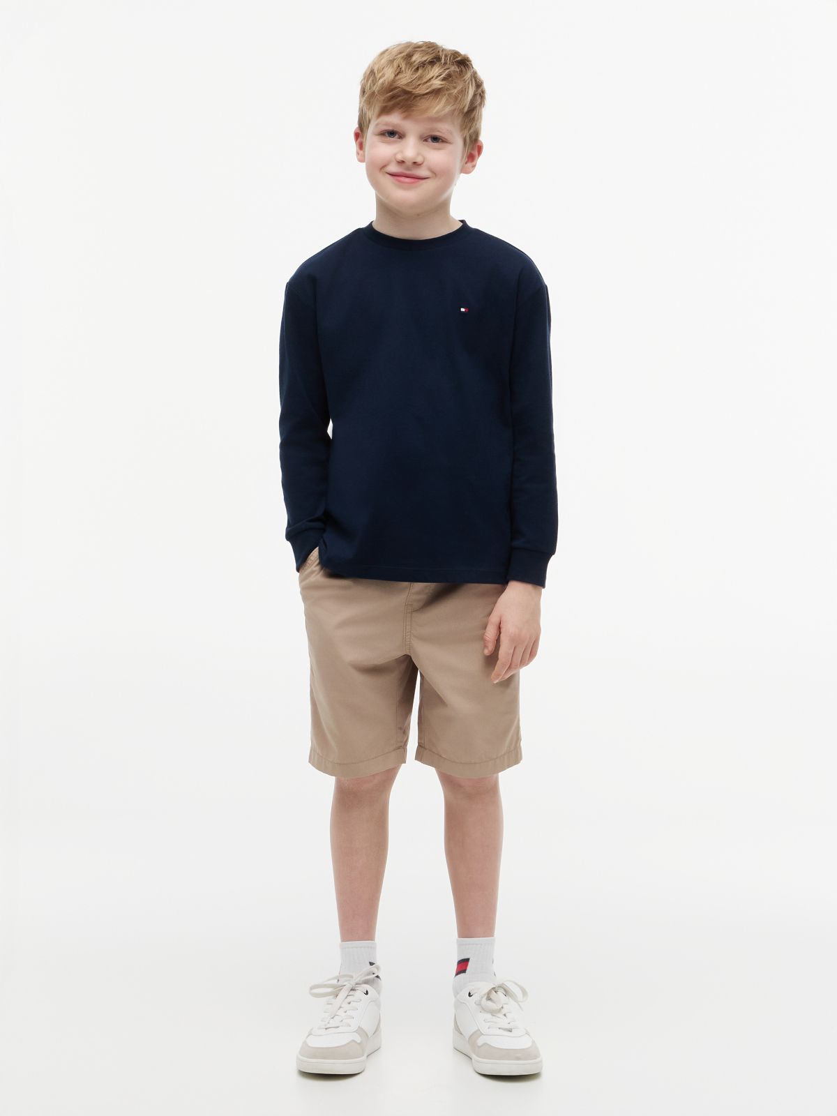 Flag Embroidery Relaxed Long Sleeve T-Shirt — Blue