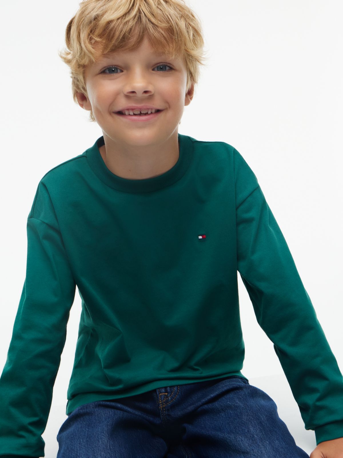 Flag Embroidery Relaxed Long Sleeve T-Shirt — Green