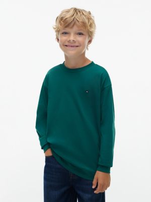 green essential flag embroidery long sleeve t-shirt for boys tommy hilfiger