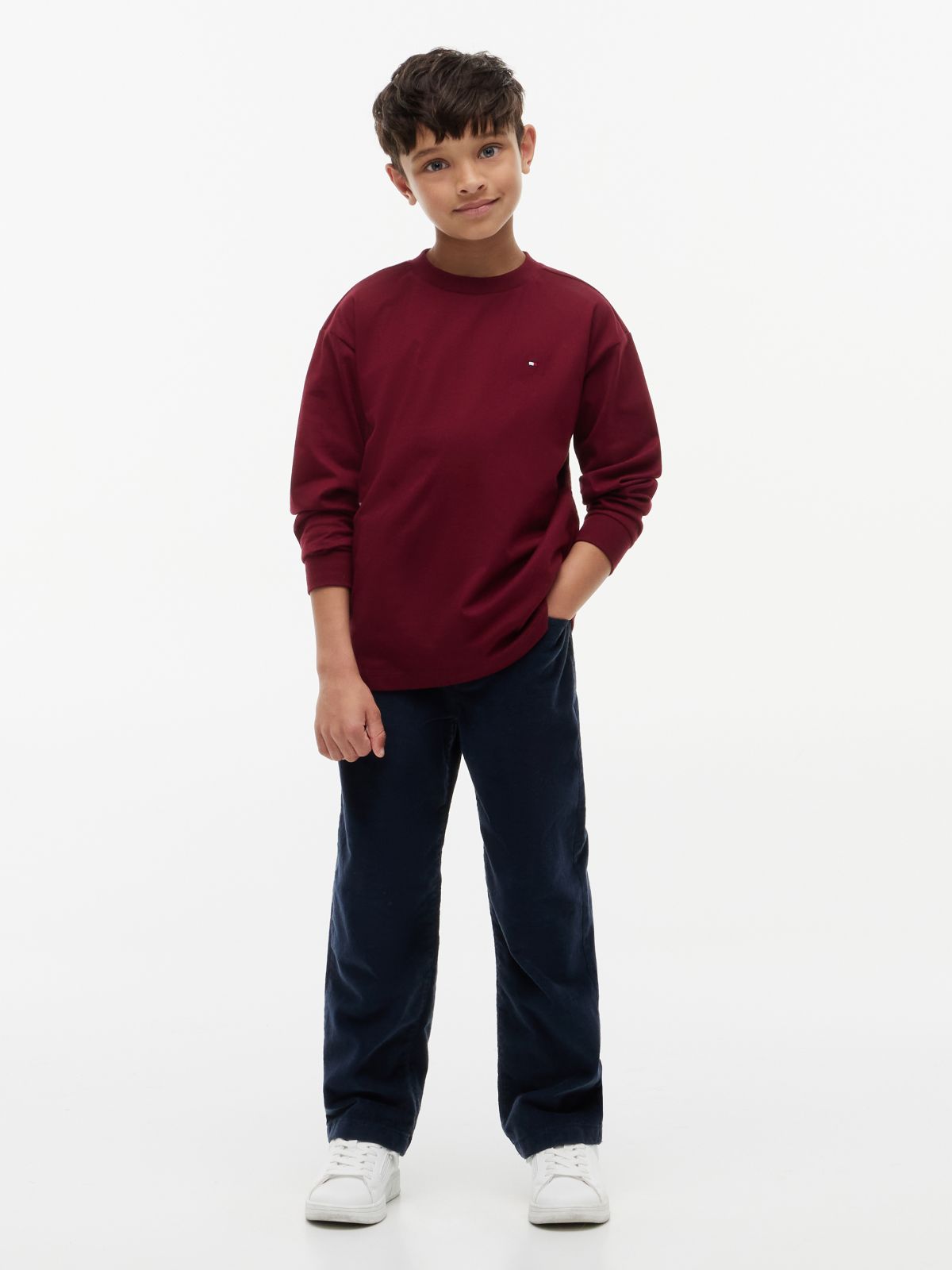 Flag Embroidery Relaxed Long Sleeve T-Shirt — Purple