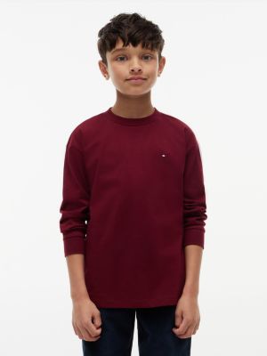 purple essential flag embroidery long sleeve t-shirt for boys tommy hilfiger