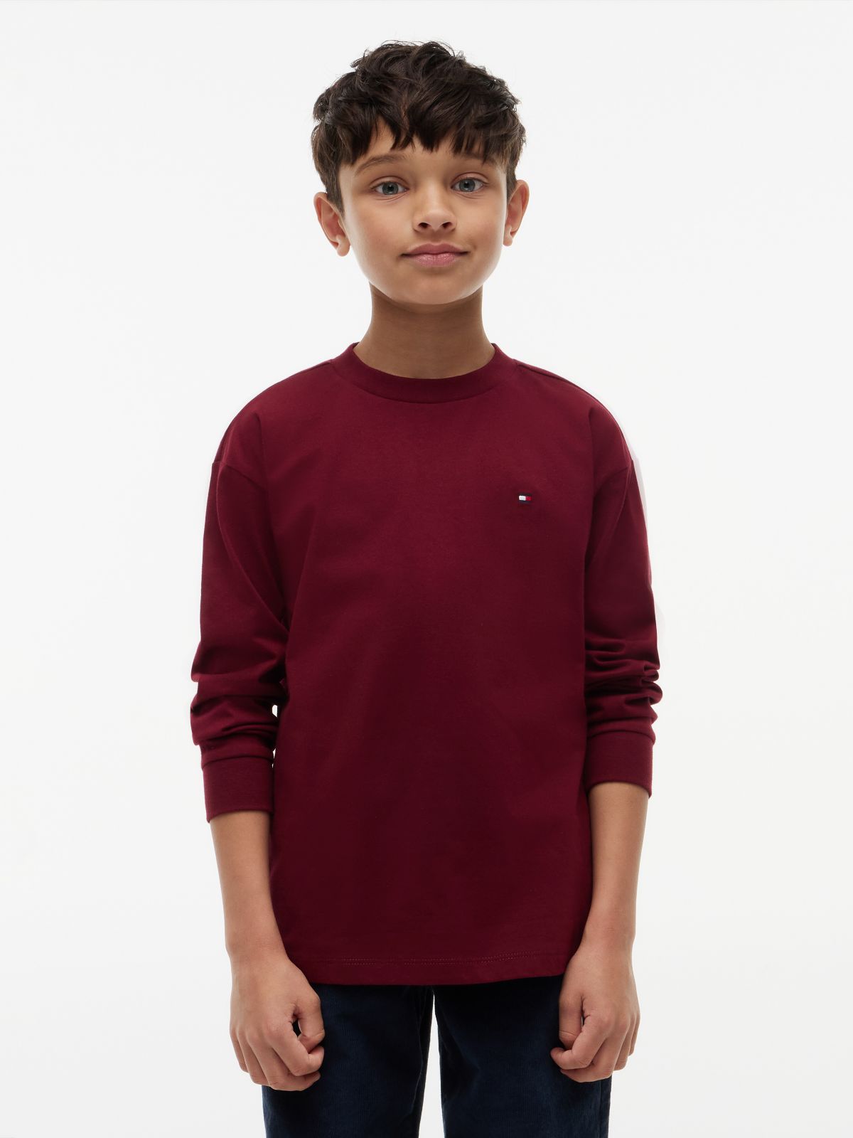 Flag Embroidery Relaxed Long Sleeve T-Shirt — Purple