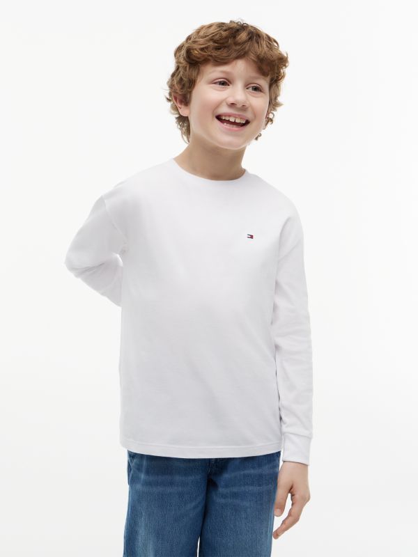 Flag Embroidery Relaxed Long Sleeve T-Shirt — White