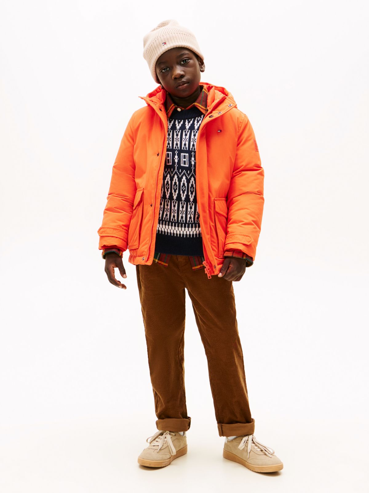 Essential Logo Patch Hooded Parka — Orange