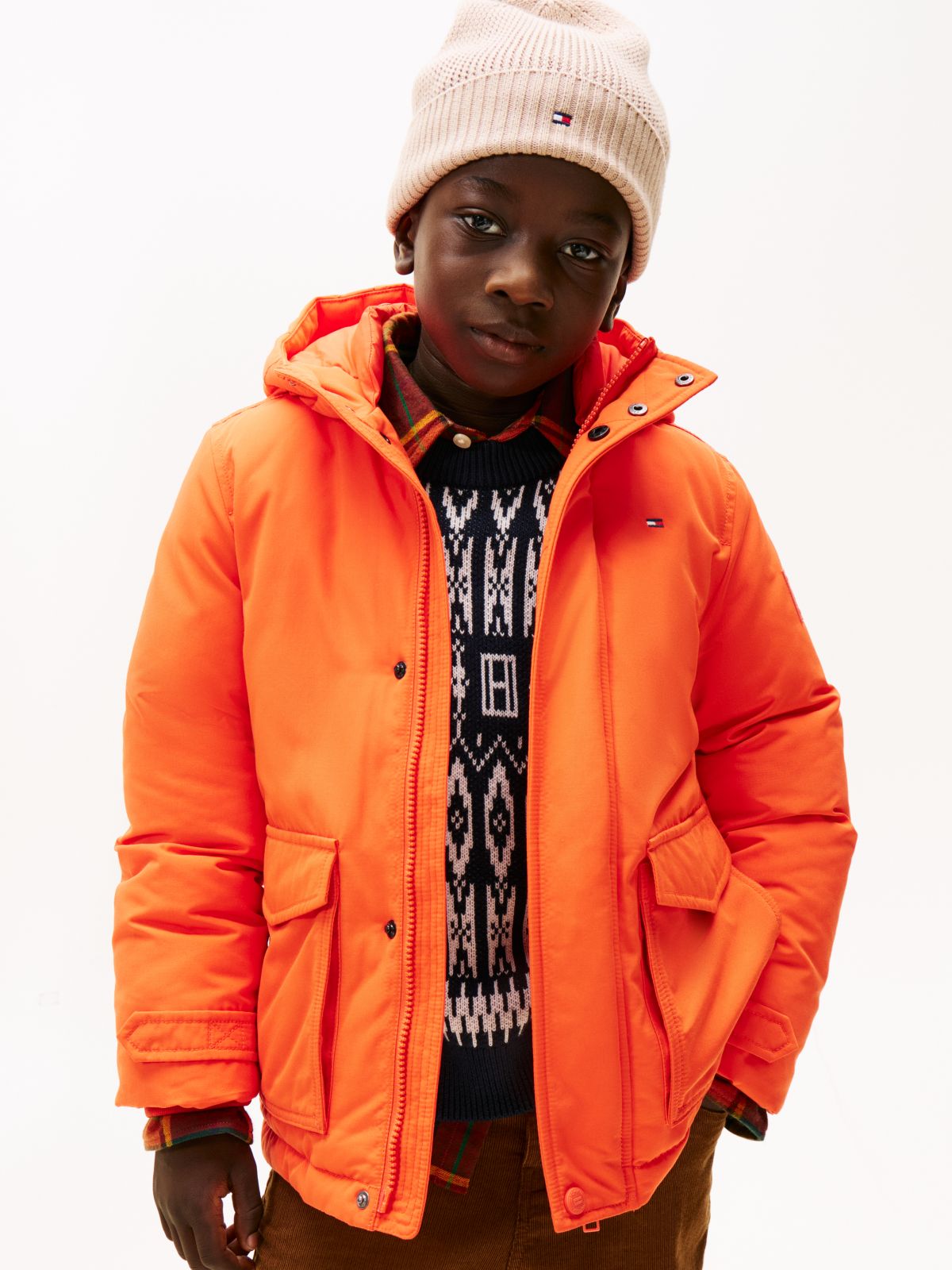 Essential Logo Patch Hooded Parka — Orange