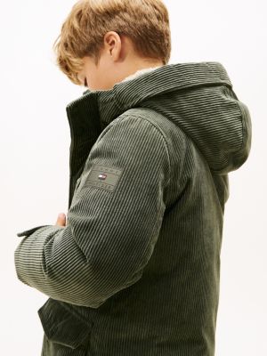 green corduroy logo patch hooded parka for boys tommy hilfiger