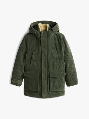 green corduroy logo patch hooded parka for boys tommy hilfiger