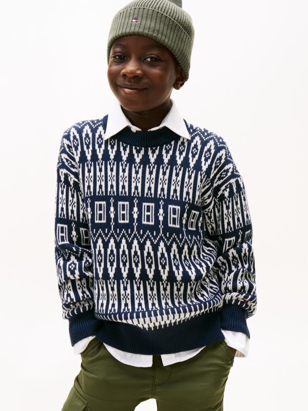 Fair Isle Crew Neck Jumper — Blue