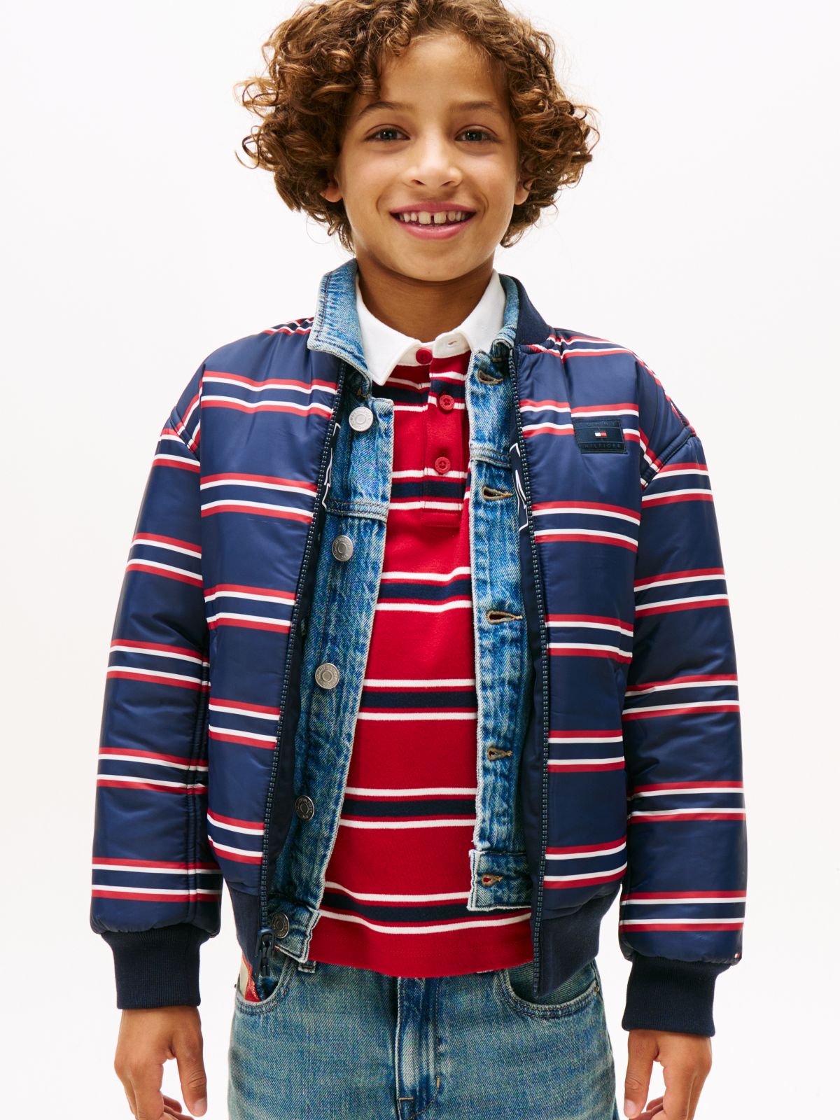 Varsity Reversible Relaxed Bomber Jacket — Blue