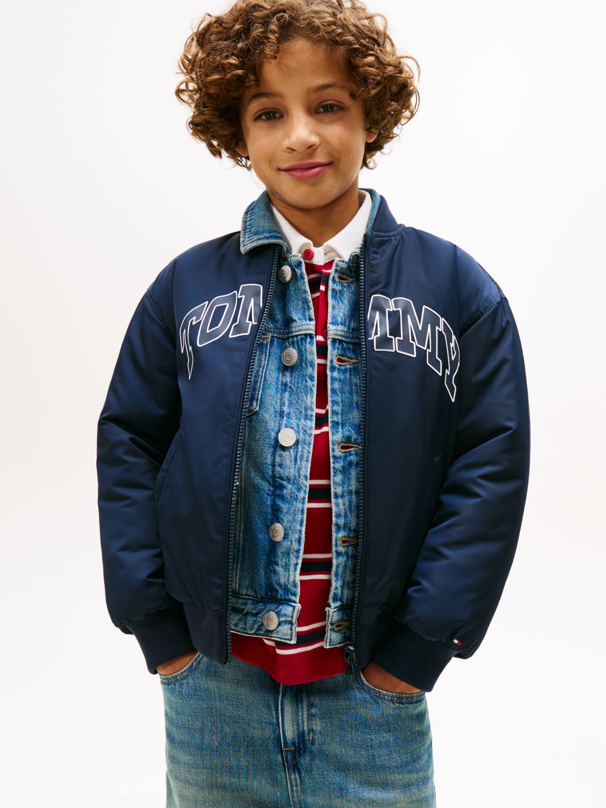 Varsity Reversible Relaxed Bomber Jacket — Blue