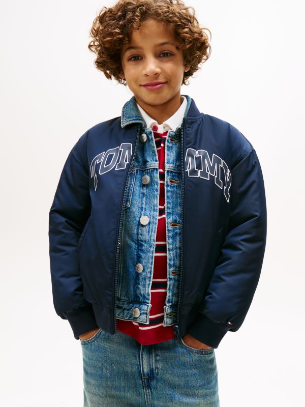 Varsity Reversible Relaxed Bomber Jacket — Blue