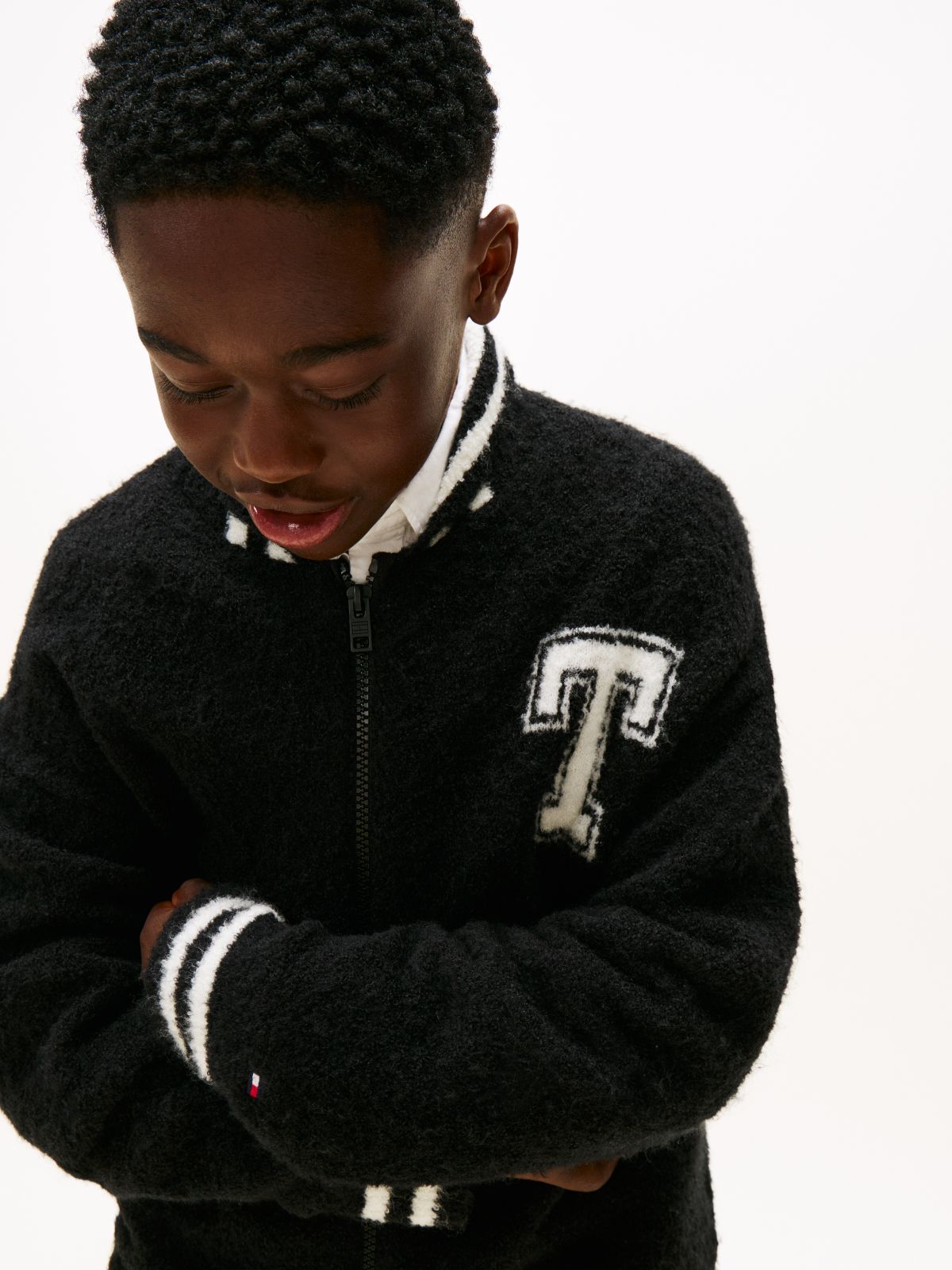 Wool Blend Back Logo Zip-Thru Sweatshirt — Black