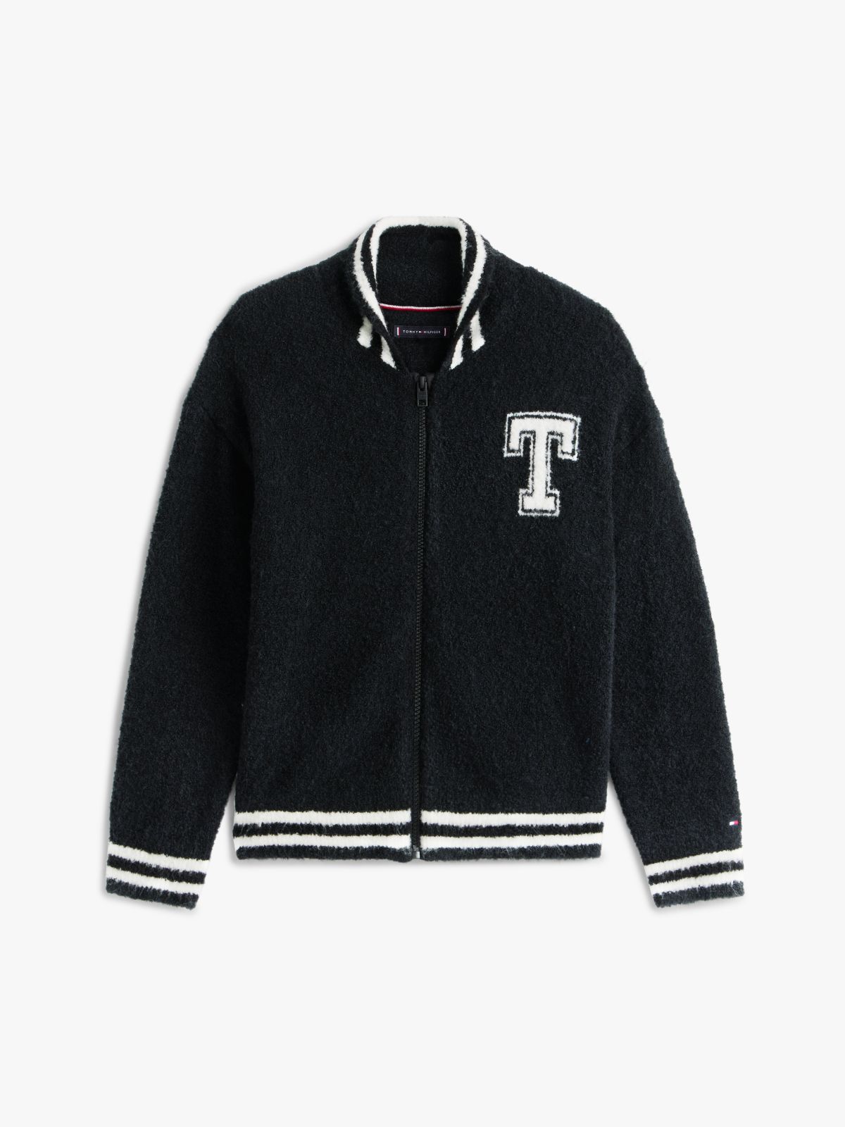 Wool Blend Back Logo Zip-Thru Sweatshirt — Black
