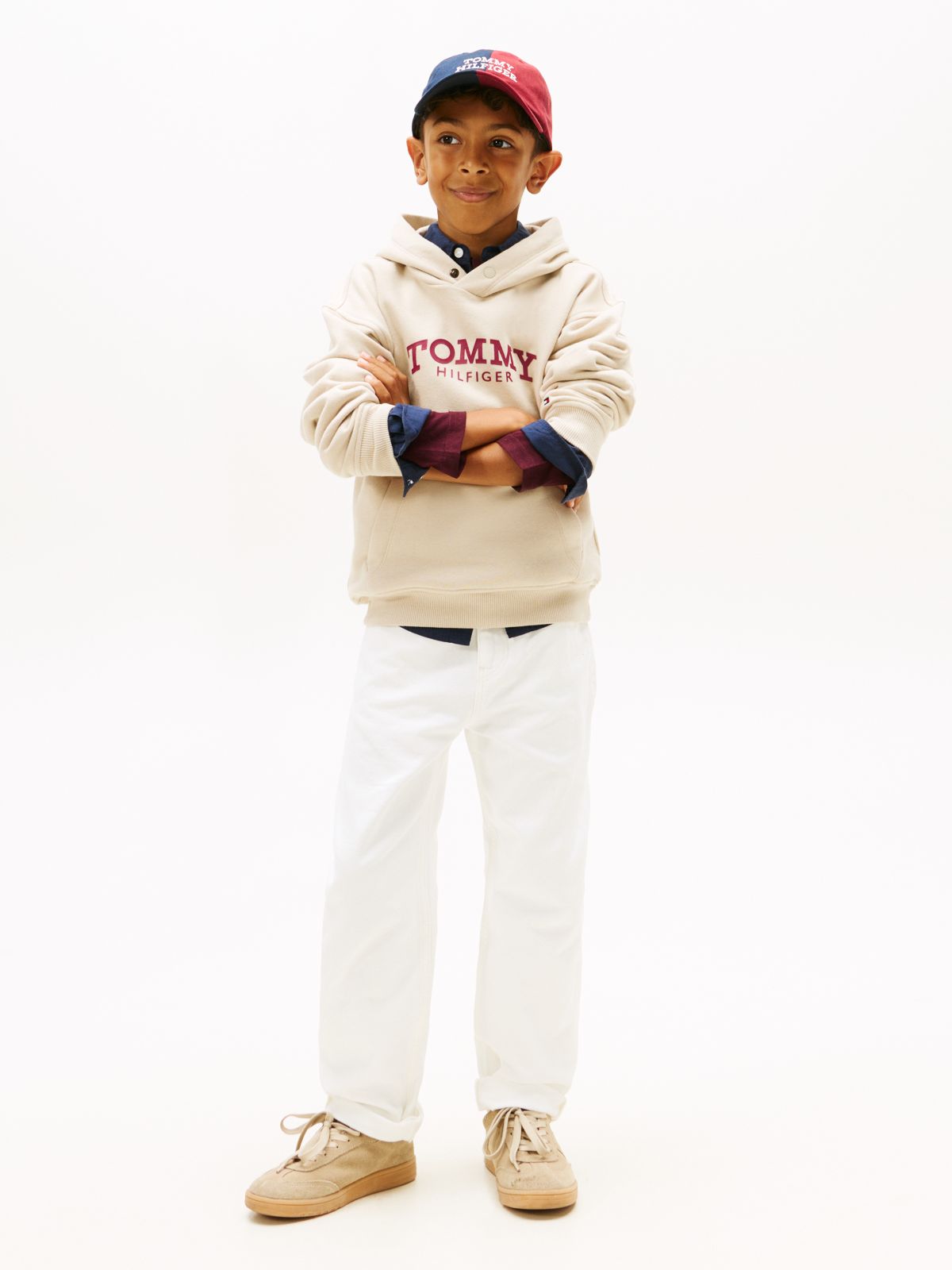 Logo Print Fleece Hoody — Beige