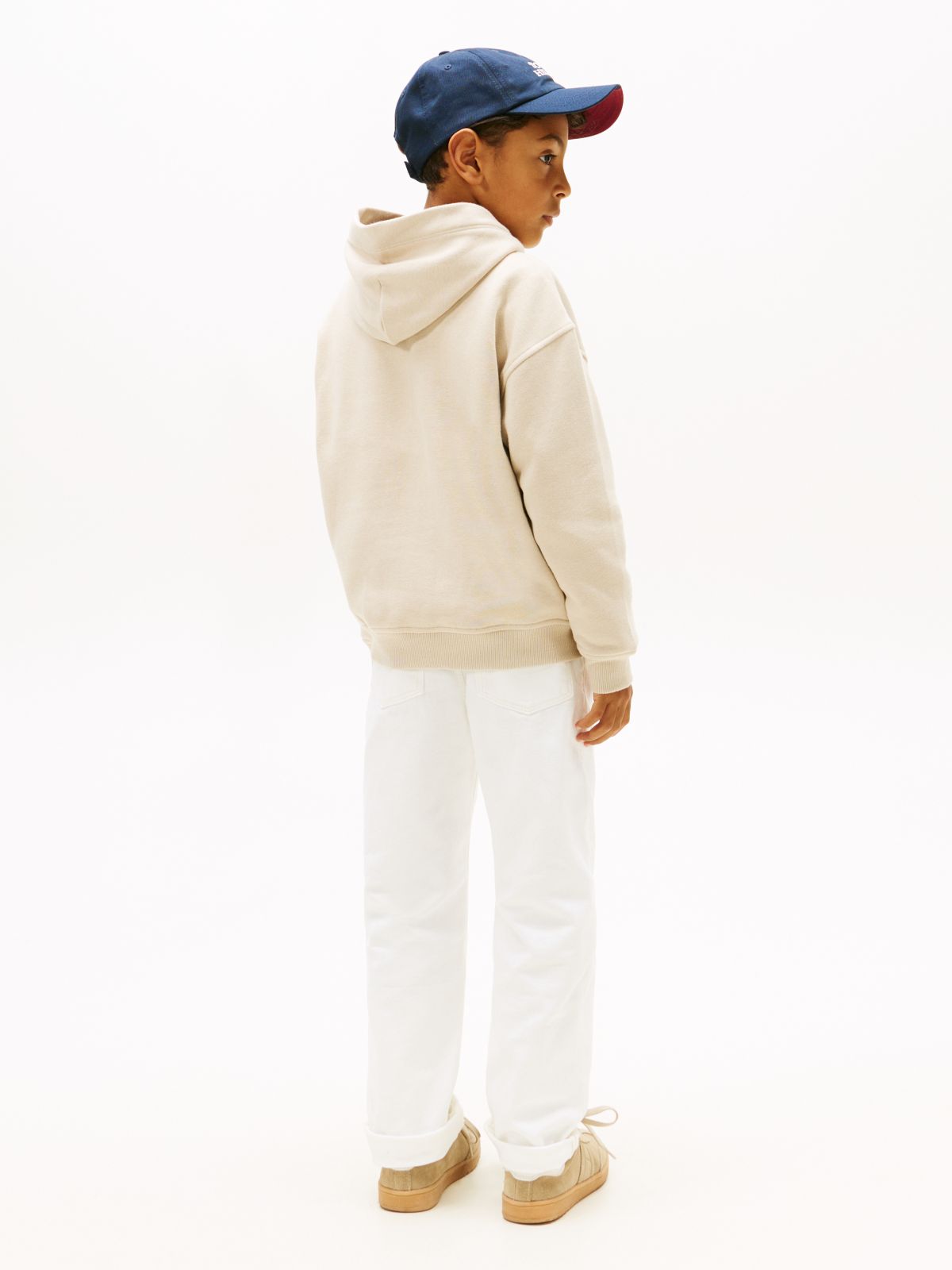 Logo Print Fleece Hoody — Beige
