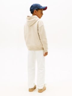 Logo Print Fleece Hoody — Beige 4