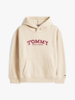 Logo Print Fleece Hoody — Beige 5