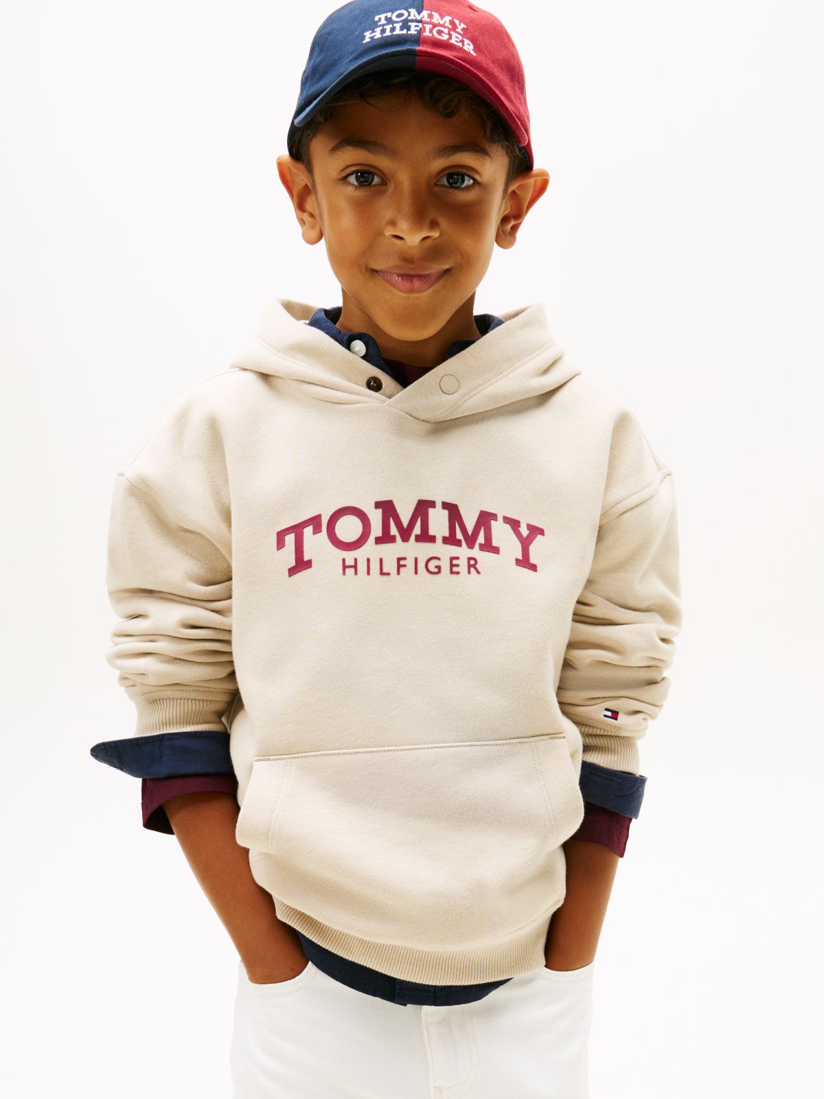 Logo Print Fleece Hoody — Beige
