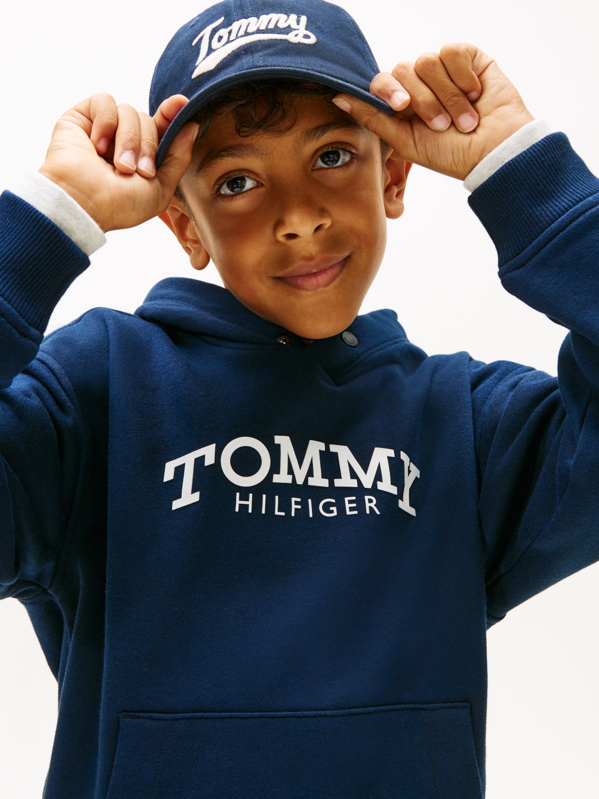 Logo Print Fleece Hoody — Blue
