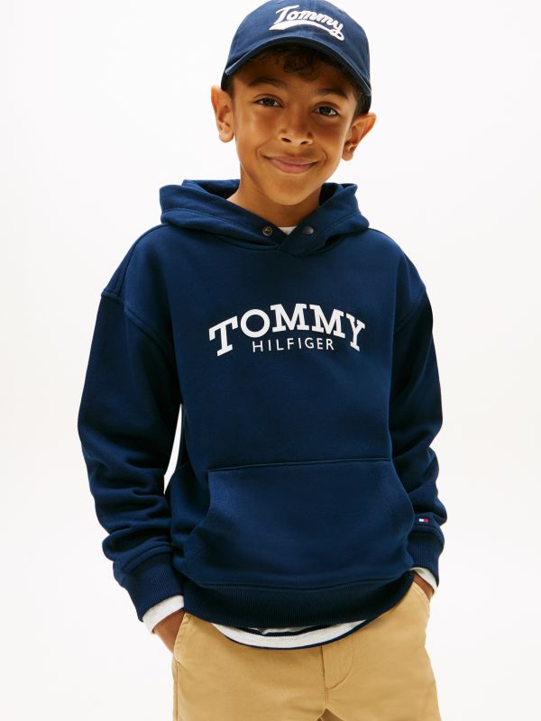 Logo Print Fleece Hoody — Blue