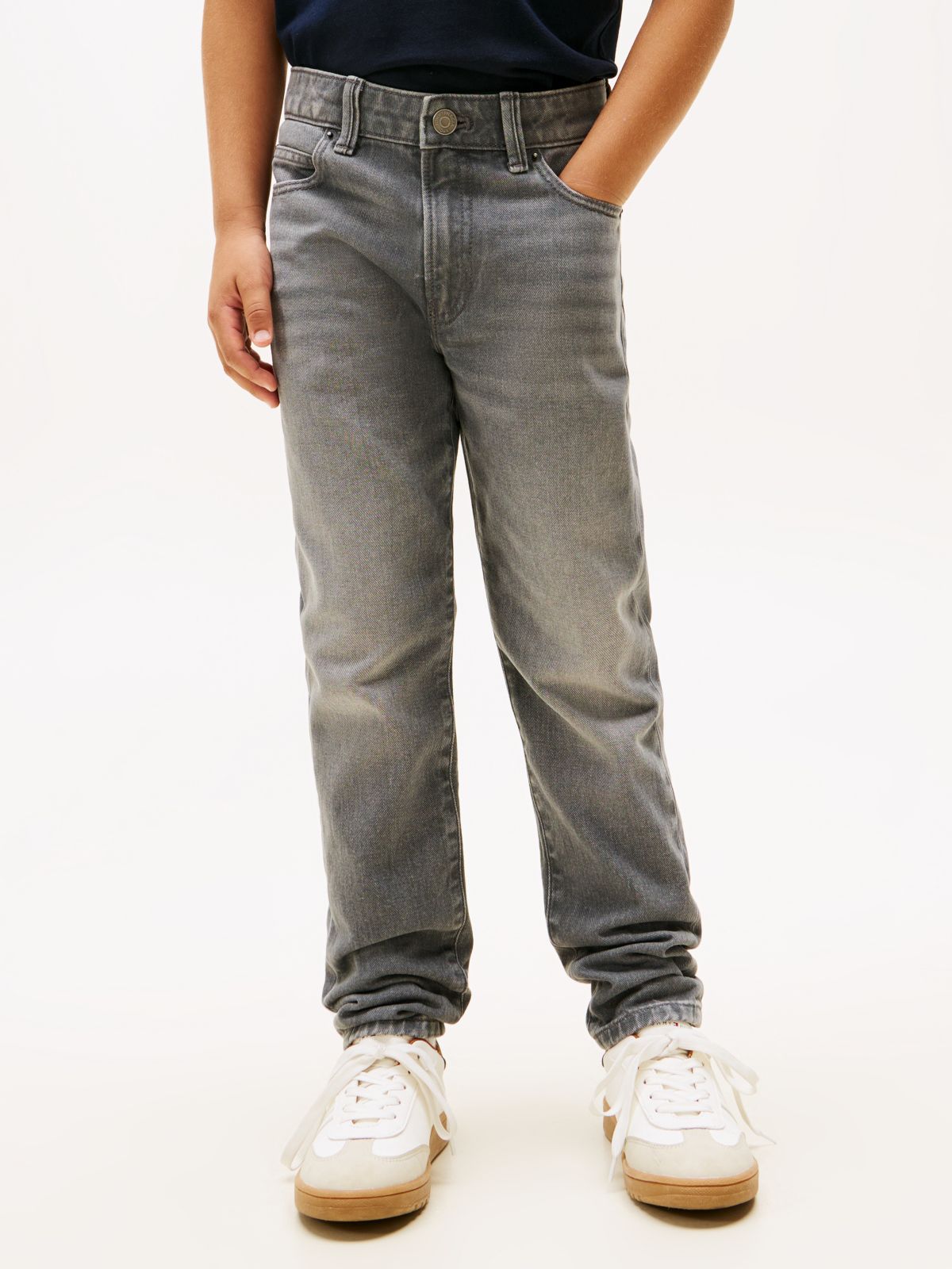 Whiskered Straight Leg Jeans — Black