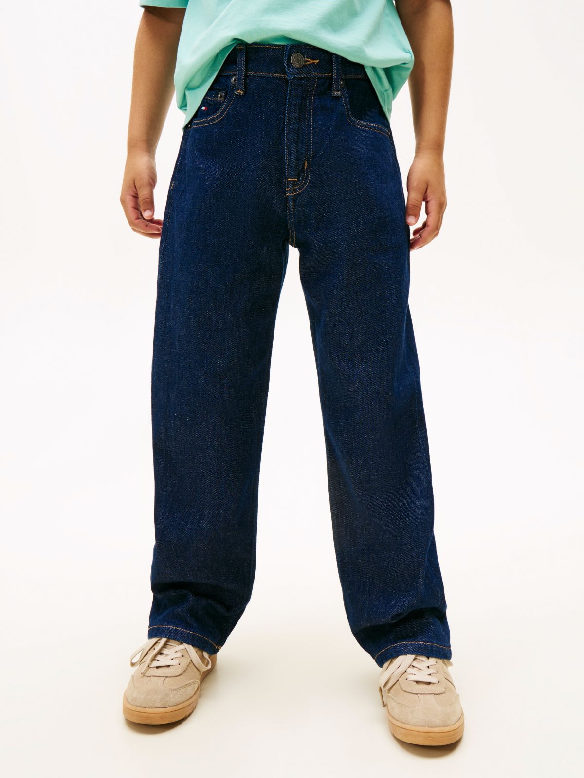 Flag Embroidery Relaxed Jeans — Blue