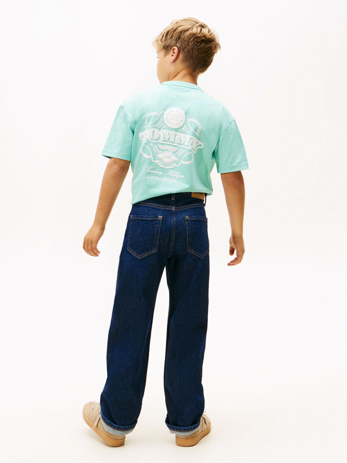 Flag Embroidery Relaxed Jeans — Blue